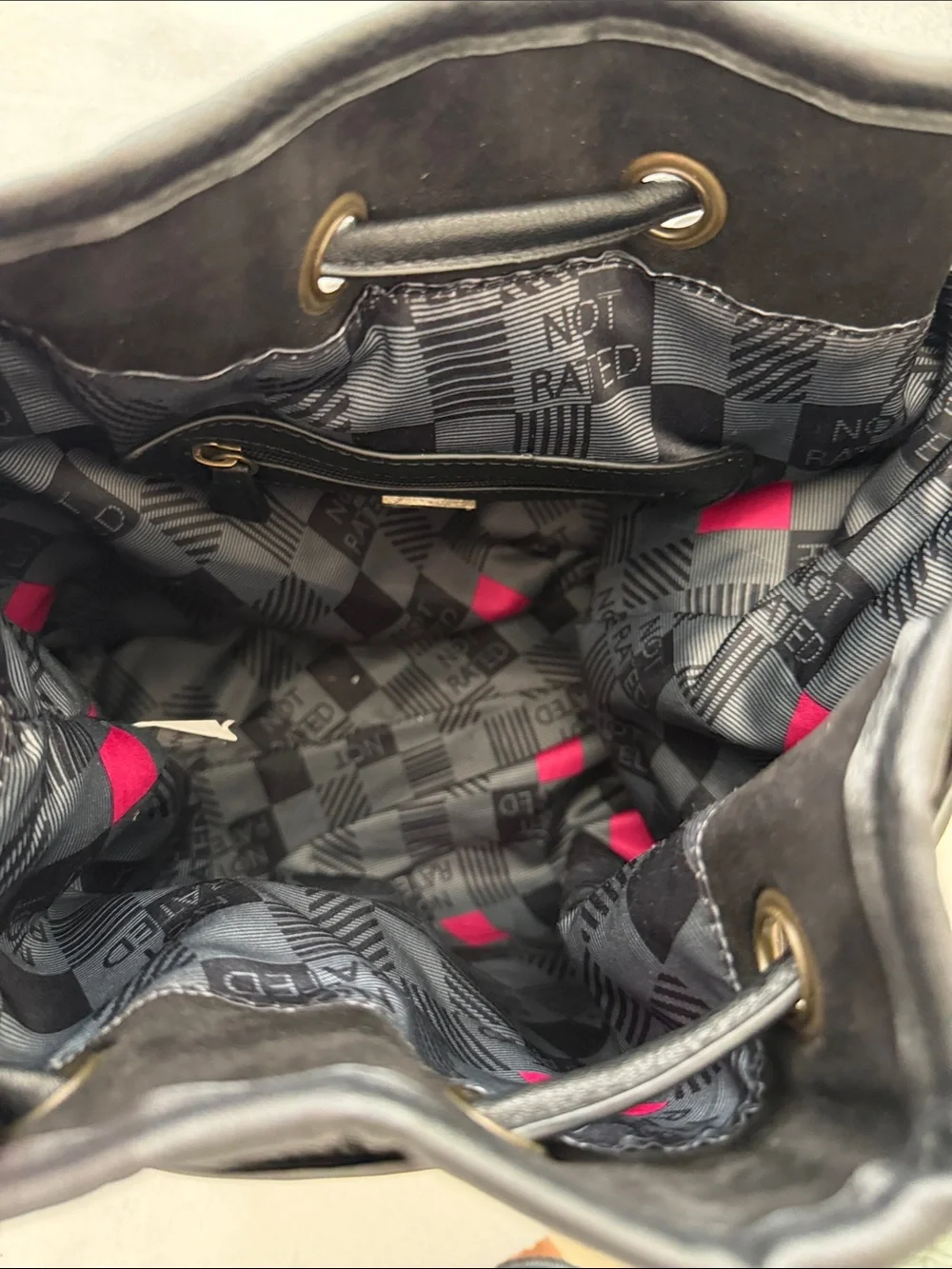 Not Rated Blaire Black Faux Suede Bucket Bag with Lace-Up Detail